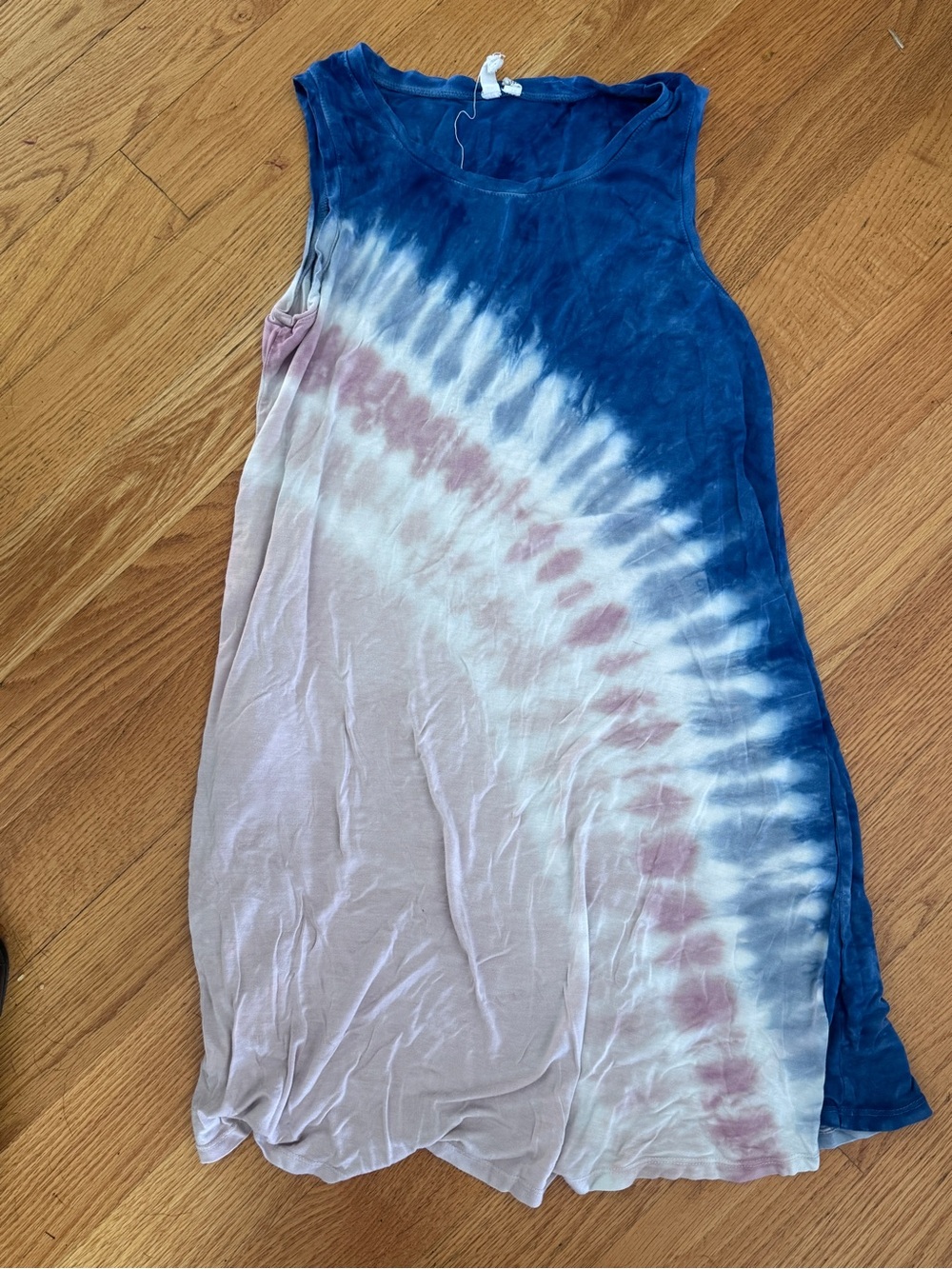 Women’s Sleeveless Tie-Dye Shift Summer Dress in Navy, White & Mauve